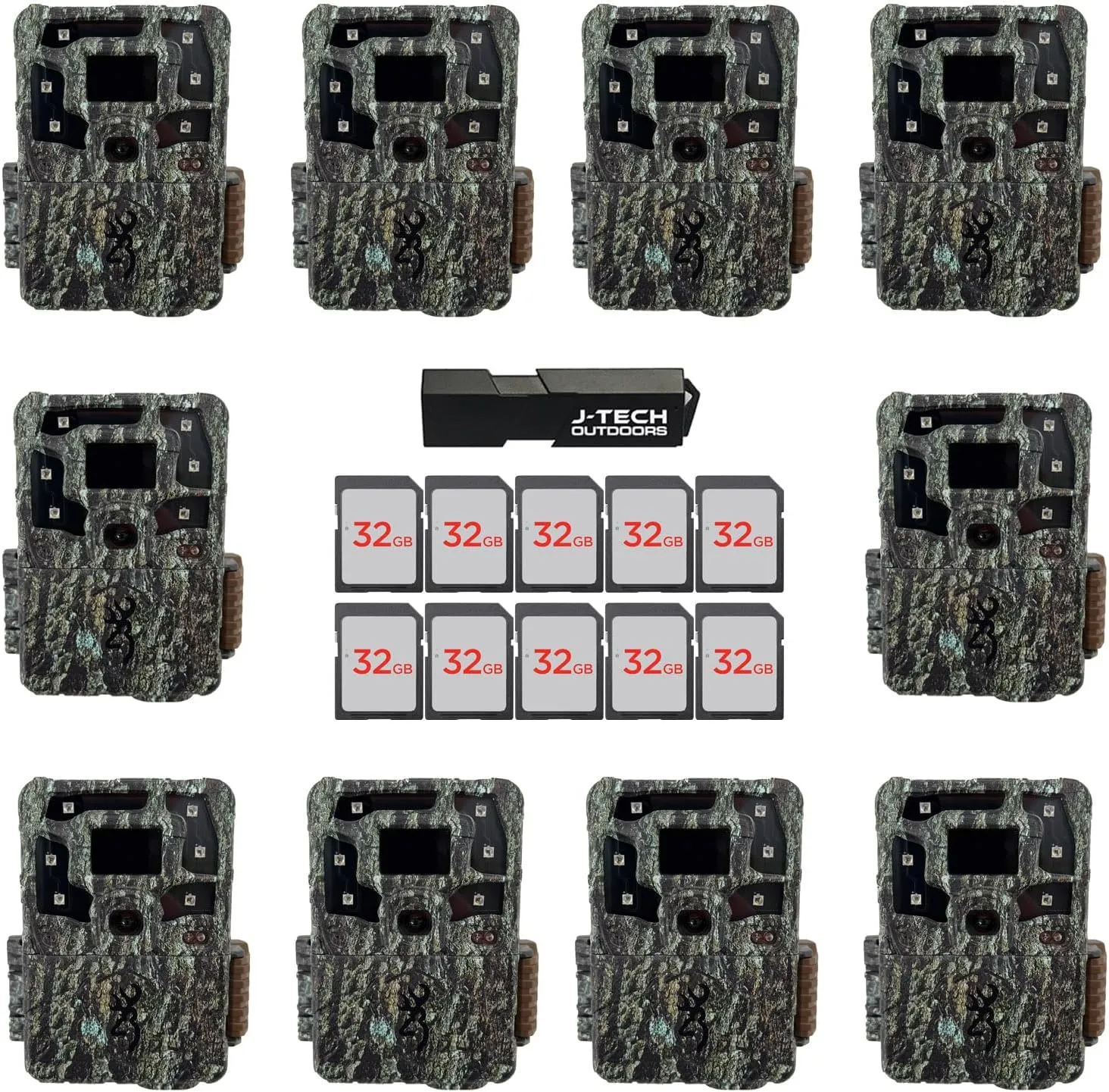 Browning Strike Force Pro X 1080 Trail Game Camera Bundle Includes 32GB Memory Card and J-TECH Card Reader (24MP) 10 Pack | BTC5PX1080