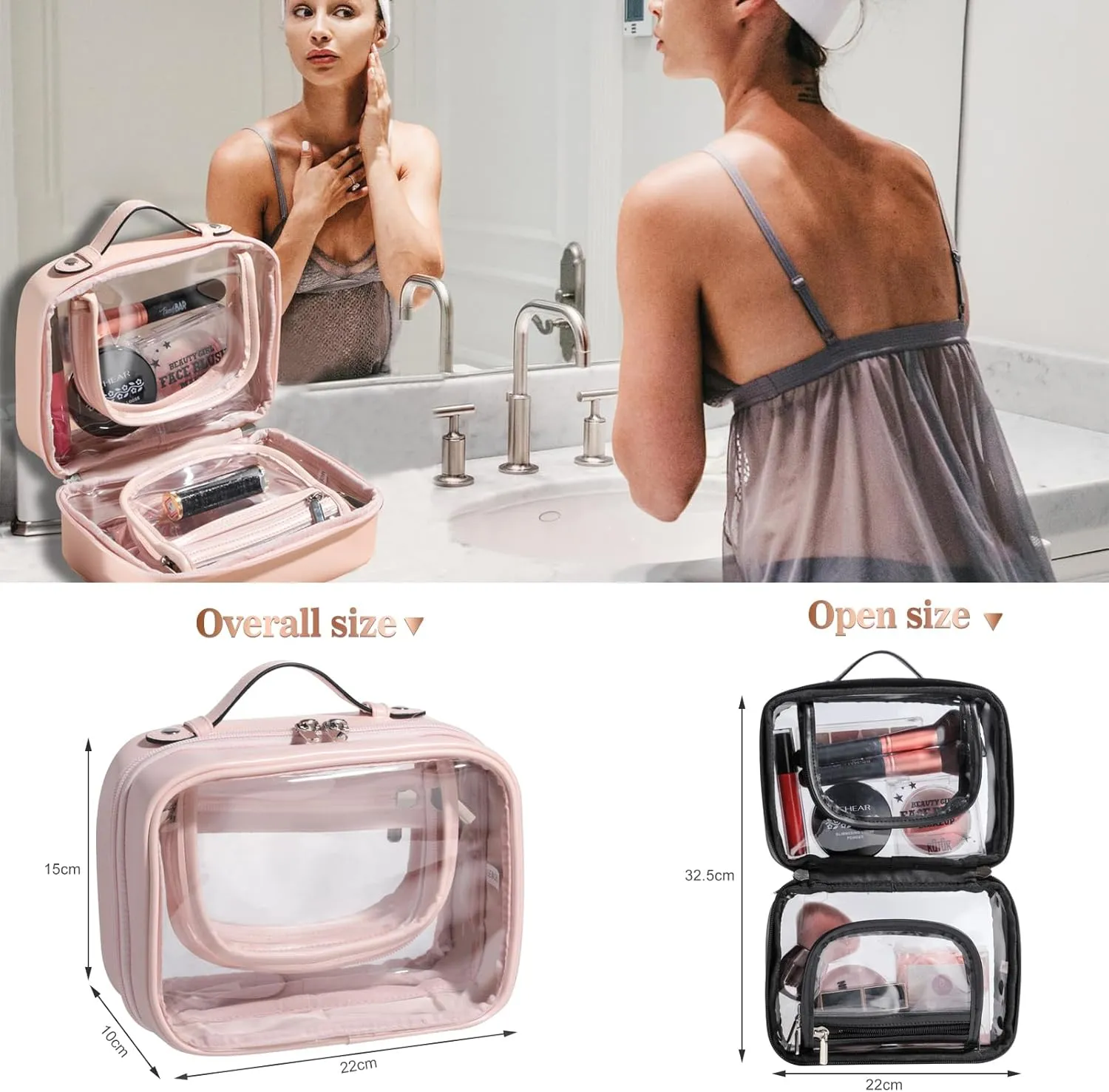BS-MALL Travel Toiletry Bag - Premium Large Capacity, Multiple Compartments, and Durable Design for Your Daily and Travel Needs PINK