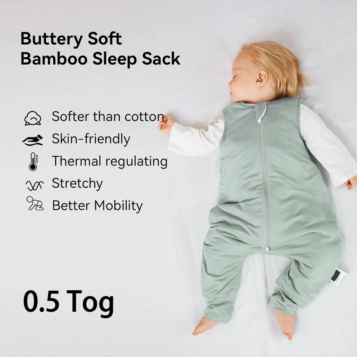 BubblePanda Rayon Made from Bamboo Toddler Sleep Sack with Feet 12-24 Months 0.5 Tog Ultra Soft Toddler Sleeping Sack 1t-2t Baby Sleep Bag Walker Wearable Blanket with Legs 2-Way Zipper Lightweight