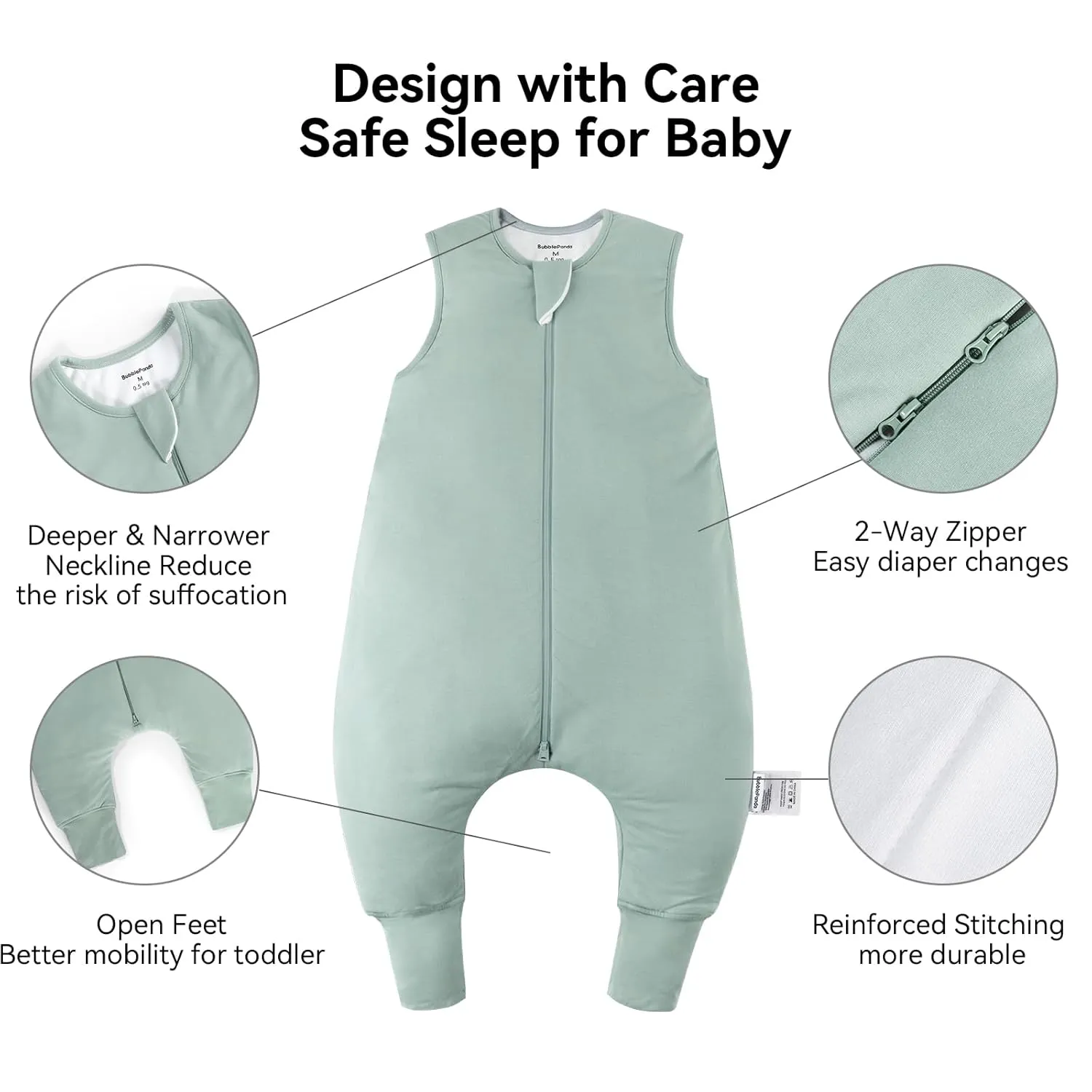BubblePanda Rayon Made from Bamboo Toddler Sleep Sack with Feet 12-24 Months 0.5 Tog Ultra Soft Toddler Sleeping Sack 1t-2t Baby Sleep Bag Walker Wearable Blanket with Legs 2-Way Zipper Lightweight