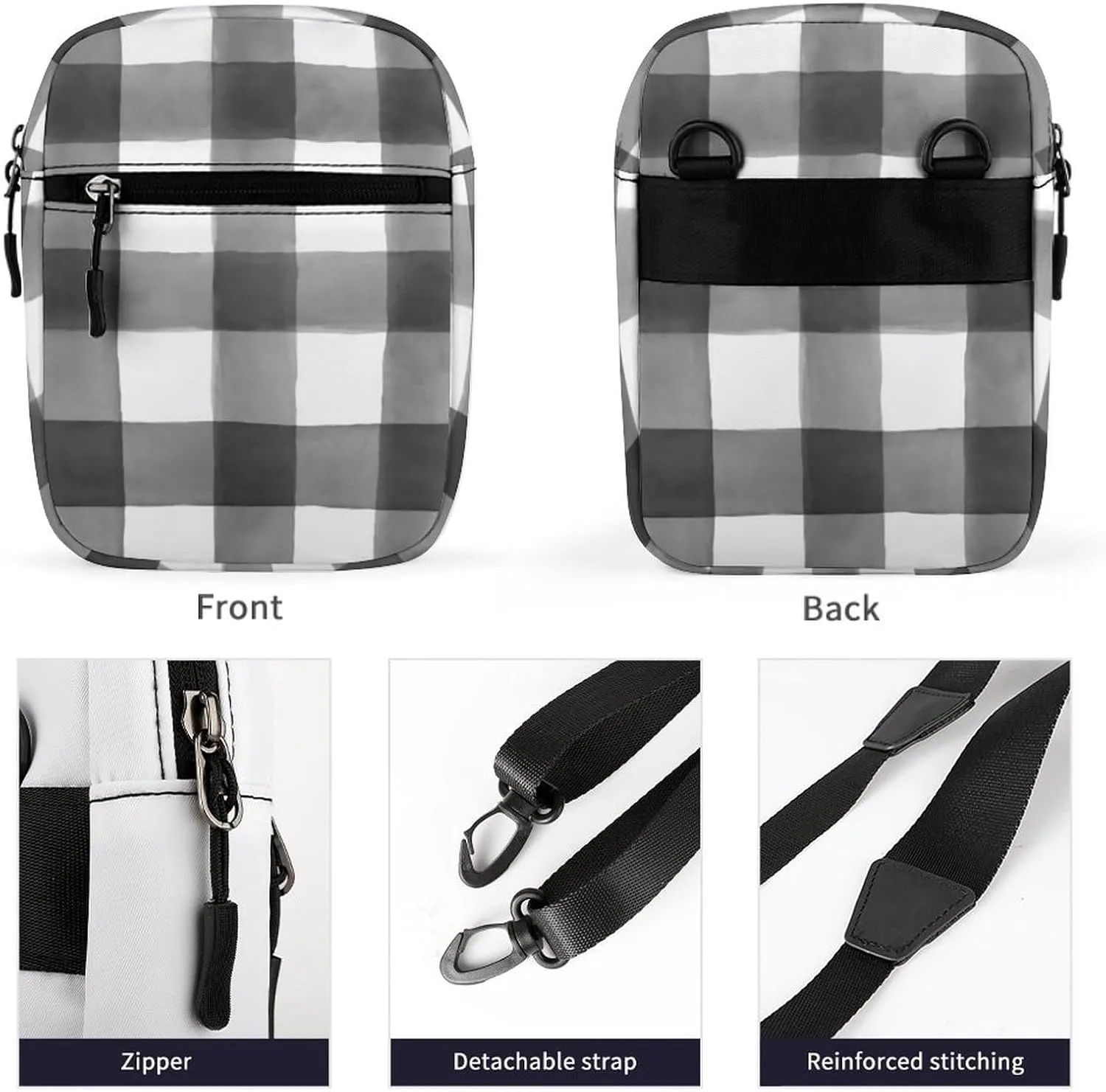 Buffalo Check Detachable Shoulder Strap Small Shoulder Bag Unisex