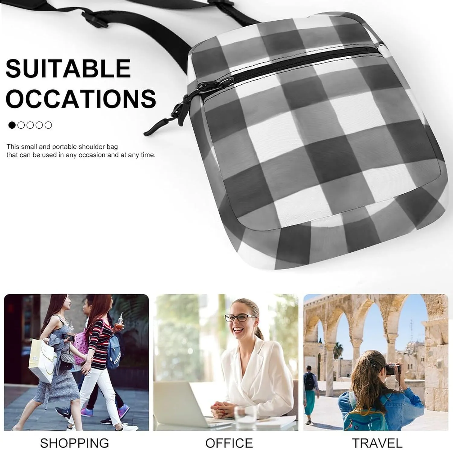 Buffalo Check Detachable Shoulder Strap Small Shoulder Bag Unisex