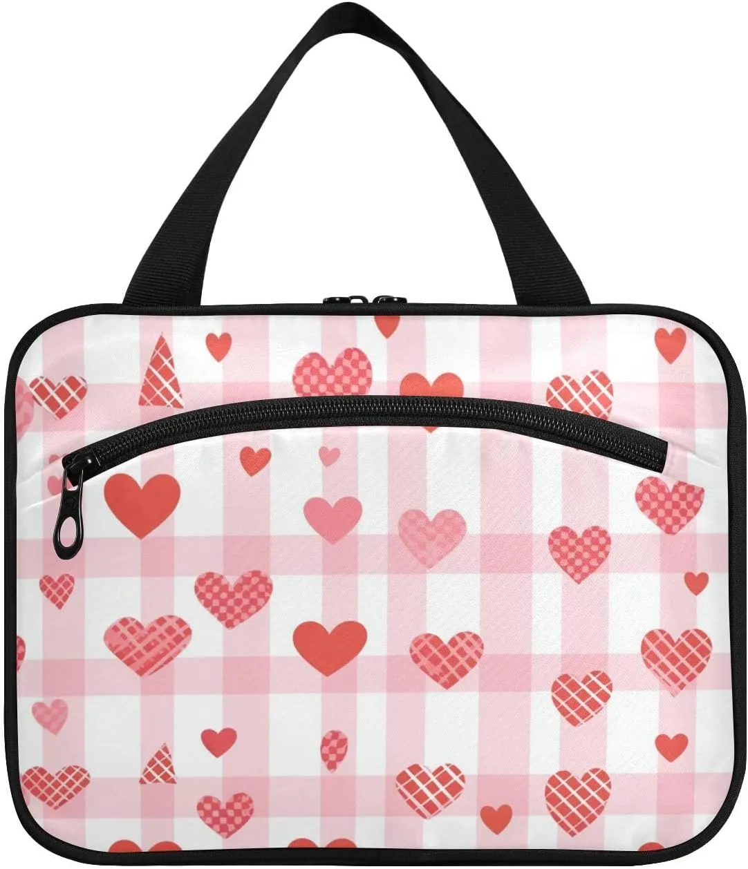 Buffalo Simple Line Art Heart Shape hanging travel toiletries bag with hook, designer waterproof skin care bag for essentials for women gym bolso de para mujer L