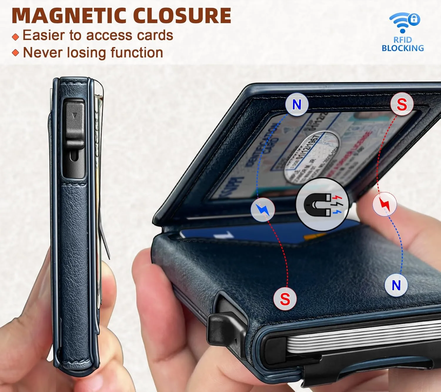 BULLIANT Men Wallet,Money Clip Wallet Slim For Gift Men 9Cards-Metal Credit Card Case in Magnetic Leather Flip