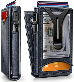 BULLIANT Men Wallet,Money Clip Wallet Slim For Gift Men 9Cards-Metal Credit Card Case in Magnetic Leather Flip