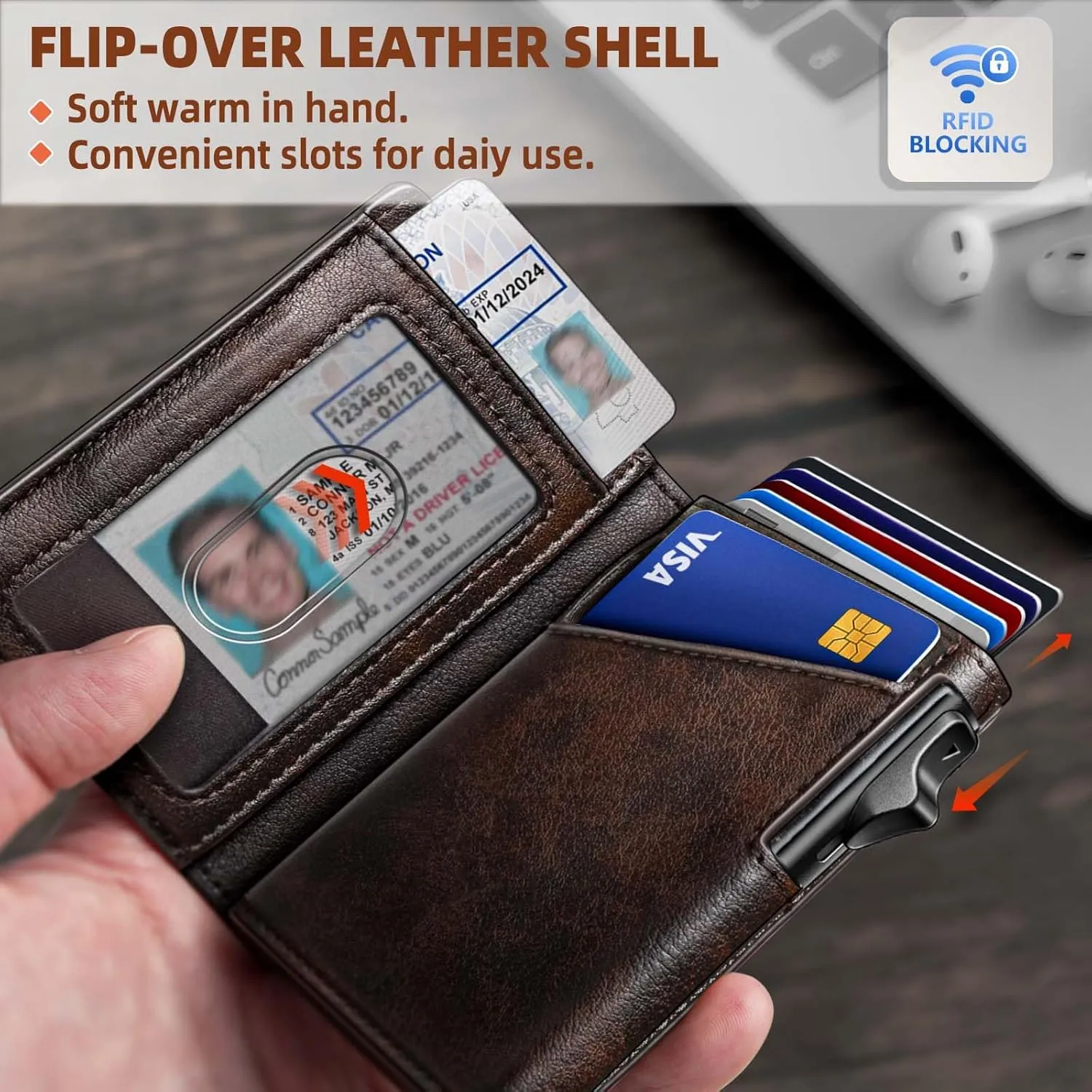 BULLIANT Money Clip Wallet,Mens Gift Slim Wallet Credit Card Holder Airtag&Standard Use 9Cards-Metal Case in Magnetic Flip Shell
