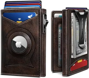 BULLIANT Money Clip Wallet,Mens Gift Slim Wallet Credit Card Holder Airtag&Standard Use 9Cards-Metal Case in Magnetic Flip Shell