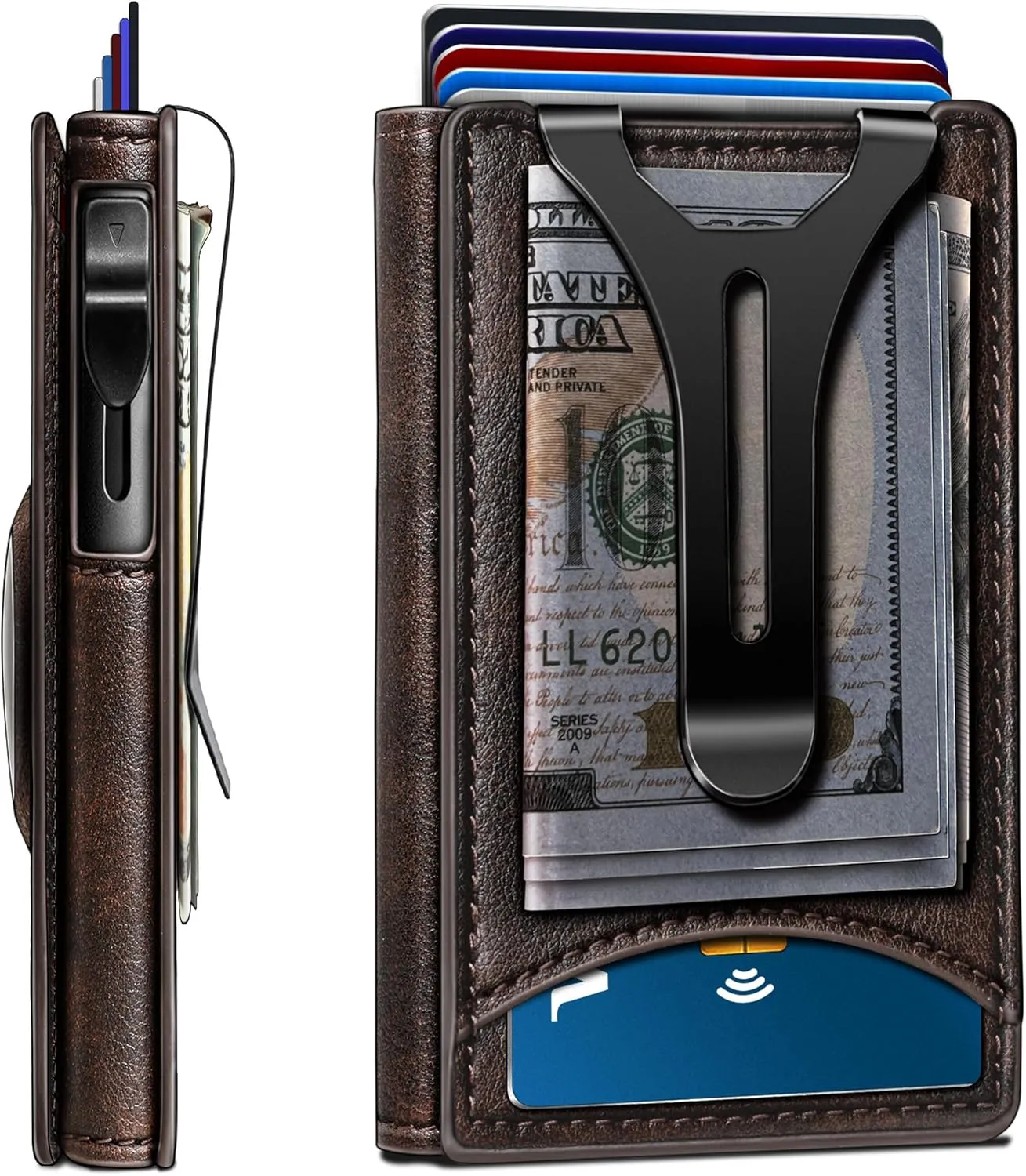 BULLIANT Money Clip Wallet,Mens Gift Slim Wallet Credit Card Holder Airtag&Standard Use 9Cards-Metal Case in Magnetic Flip Shell
