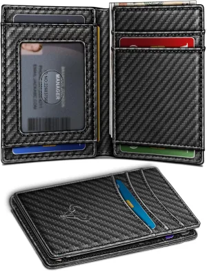 BULLIANT Slim Wallet For Men 12Cards,Easy Leather Wallet Card Holder Money Clip With Simplified Bill Folder&Magnetic Closure -RFID Blocking