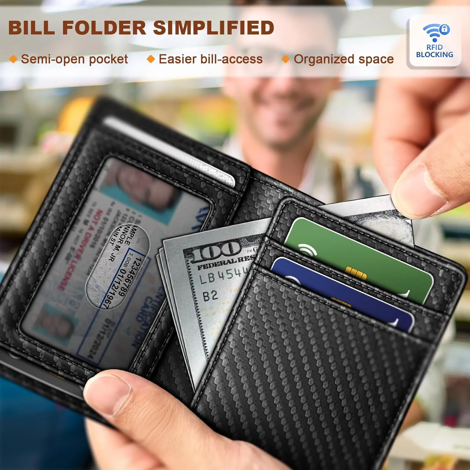 BULLIANT Slim Wallet For Men 12Cards,Easy Leather Wallet Card Holder Money Clip With Simplified Bill Folder&Magnetic Closure -RFID Blocking