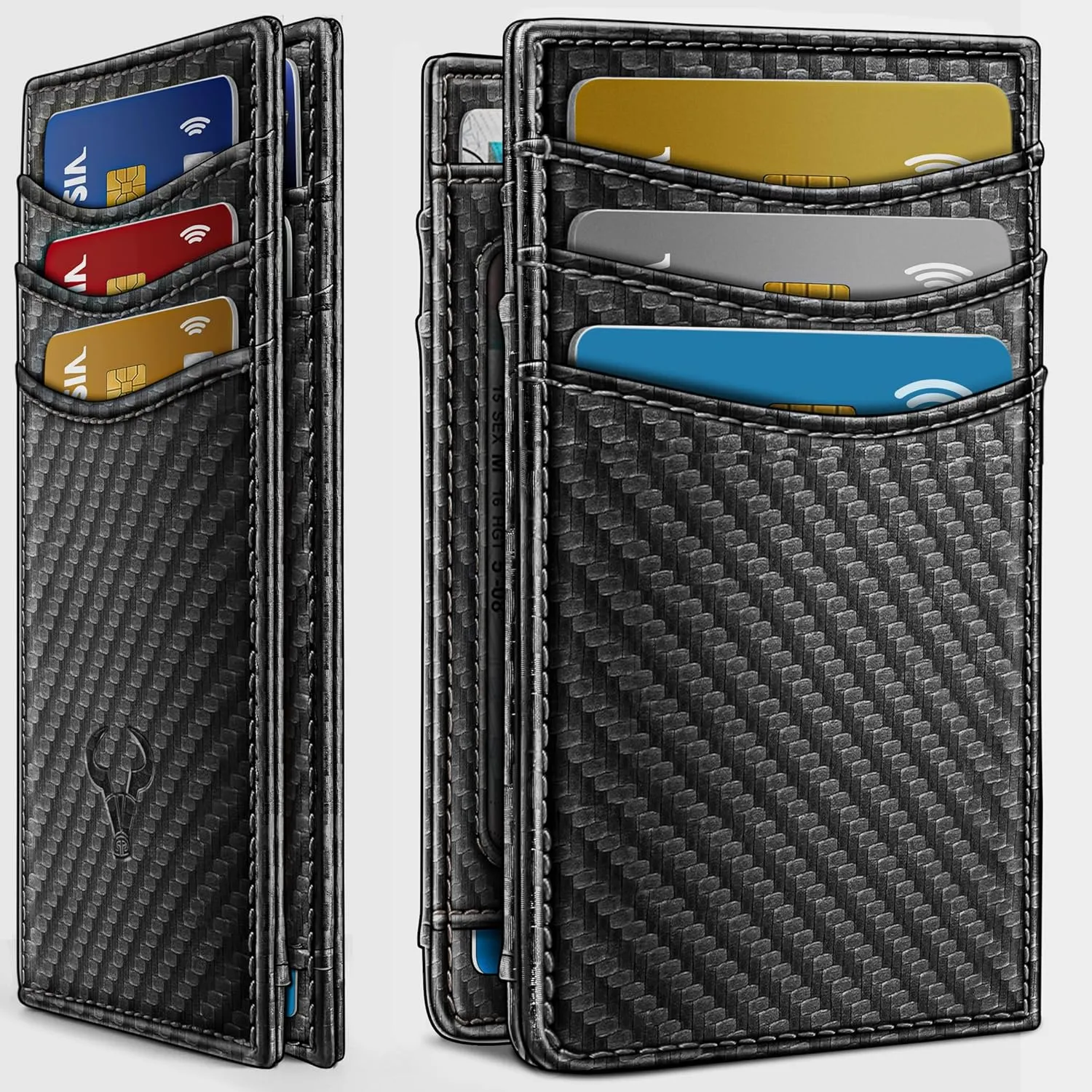 BULLIANT Slim Wallet For Men 12Cards,Easy Leather Wallet Card Holder Money Clip With Simplified Bill Folder&Magnetic Closure -RFID Blocking