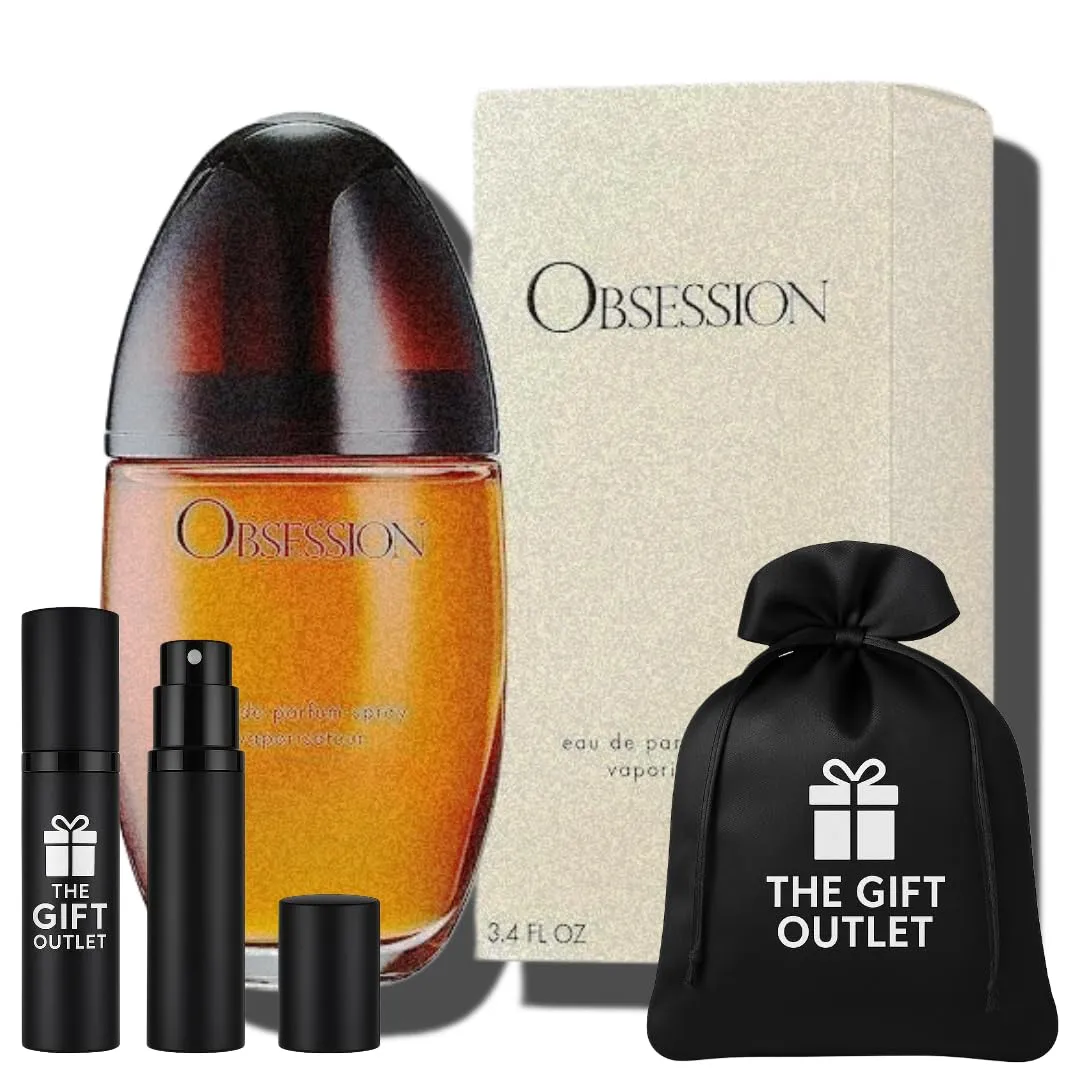 Bundle For Obsession Perfume Set, Women's EDP Spray 3.3 ounce with Black Velvet Travel Bag, Refillable Bottle