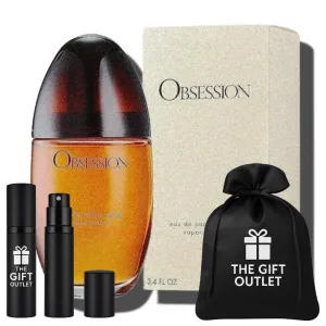 Bundle For Obsession Perfume Set, Women's EDP Spray 3.3 ounce with Black Velvet Travel Bag, Refillable Bottle