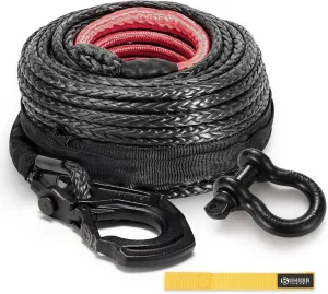 BUNKER INDUST Synthetic Winch Rope   D-Ring Shackle   Winch Hook,100ft x 3/8" 26500Lbs Winch Cable Replacement Kit with Protective Sleeve for Truck, Jeep Off-Road Recovery
