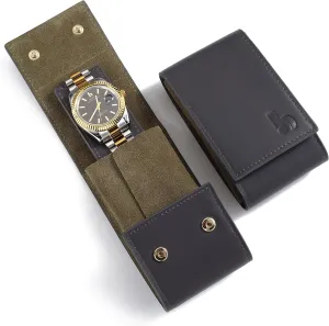 BUREI Leather Watch Travel Case Pouch Portable Watch Case for Men Single watch band storage bag Watch Accessories (Brown Black)