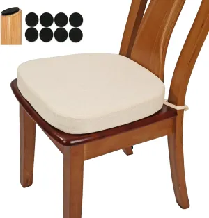 BUYUE Thickened 2.5" Original Linen Dining Chair Cushion, U-Shape High Density Foam Comfortable Chair Pad for Kitchen, Slip Resistant Indoor Seat Cushion (1 Piece, Beige
