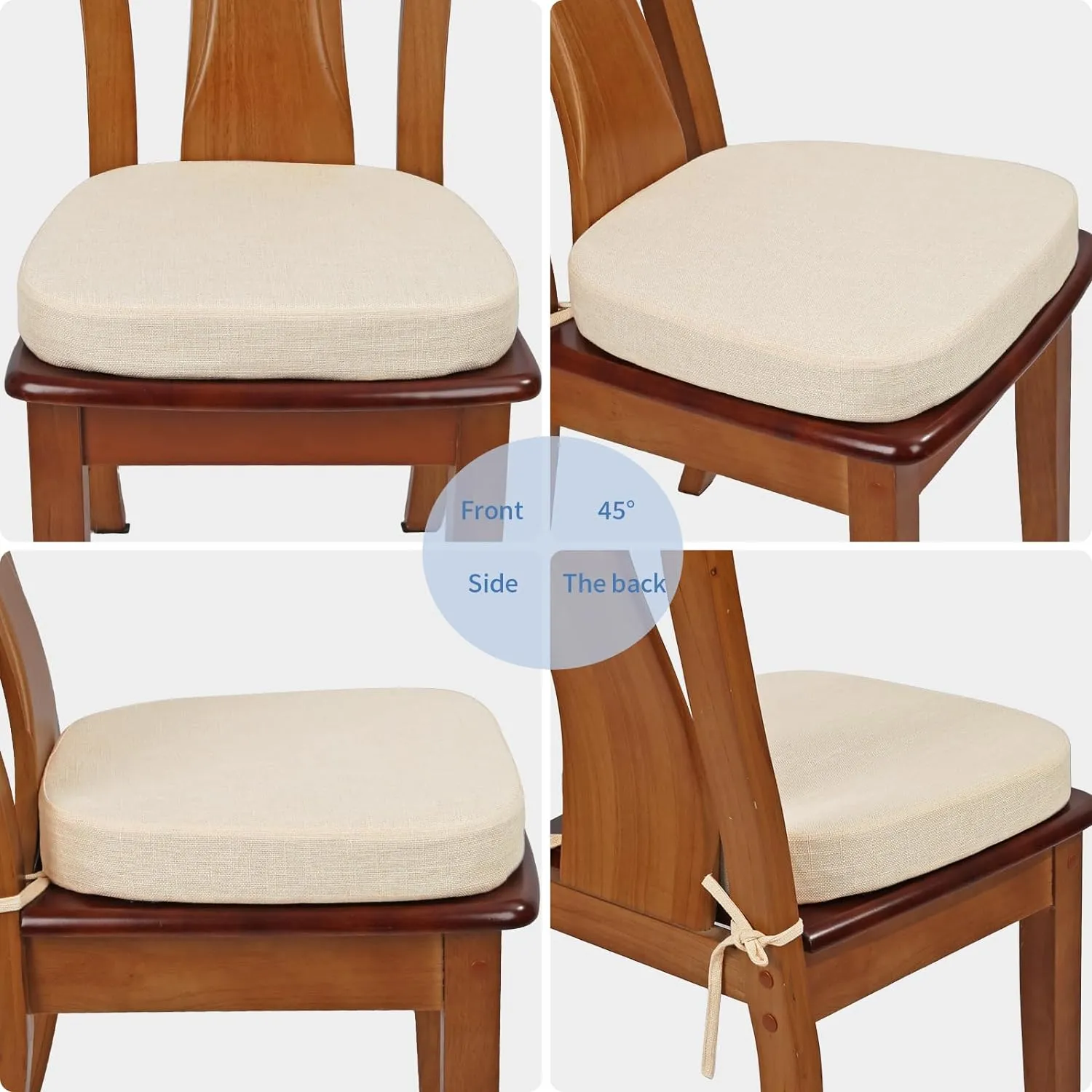 BUYUE Thickened 2.5" Original Linen Dining Chair Cushion, U-Shape High Density Foam Comfortable Chair Pad for Kitchen, Slip Resistant Indoor Seat Cushion (1 Piece, Beige