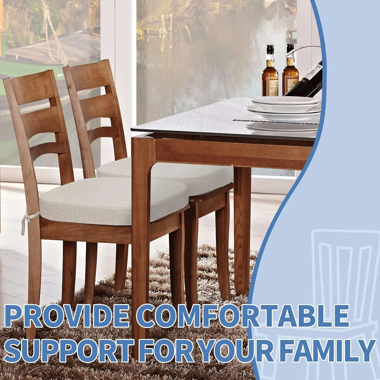 BUYUE Thickened 2.5" Original Linen Dining Chair Cushion, U-Shape High Density Foam Comfortable Chair Pad for Kitchen, Slip Resistant Indoor Seat Cushion (1 Piece, Beige