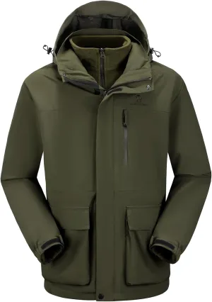 CAMEL CROWN Men's Ski Jacket 3 in 1 Waterproof Winter Jacket Snow Jacket Windproof Hooded with Inner Warm Fleece Coat