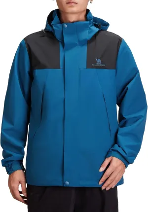 CAMEL CROWN Men's Waterproof Jacket Rain Coat Windbreaker Hooded for Outdoor Hiking Climbing Traveling