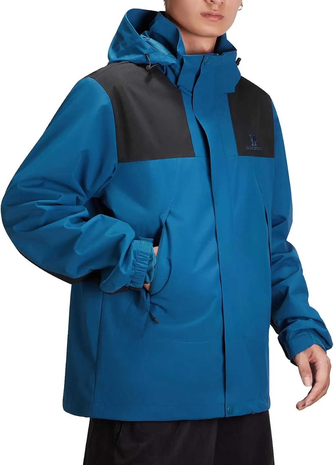 CAMEL CROWN Men's Waterproof Jacket Rain Coat Windbreaker Hooded for Outdoor Hiking Climbing Traveling