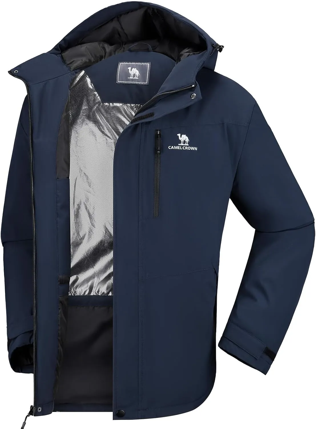 CAMEL CROWN Men's Winter Coat Waterproof Ski Jacket Hooded Windbreaker with Thermal Insulated for Snow Rain Hiking Outdoor