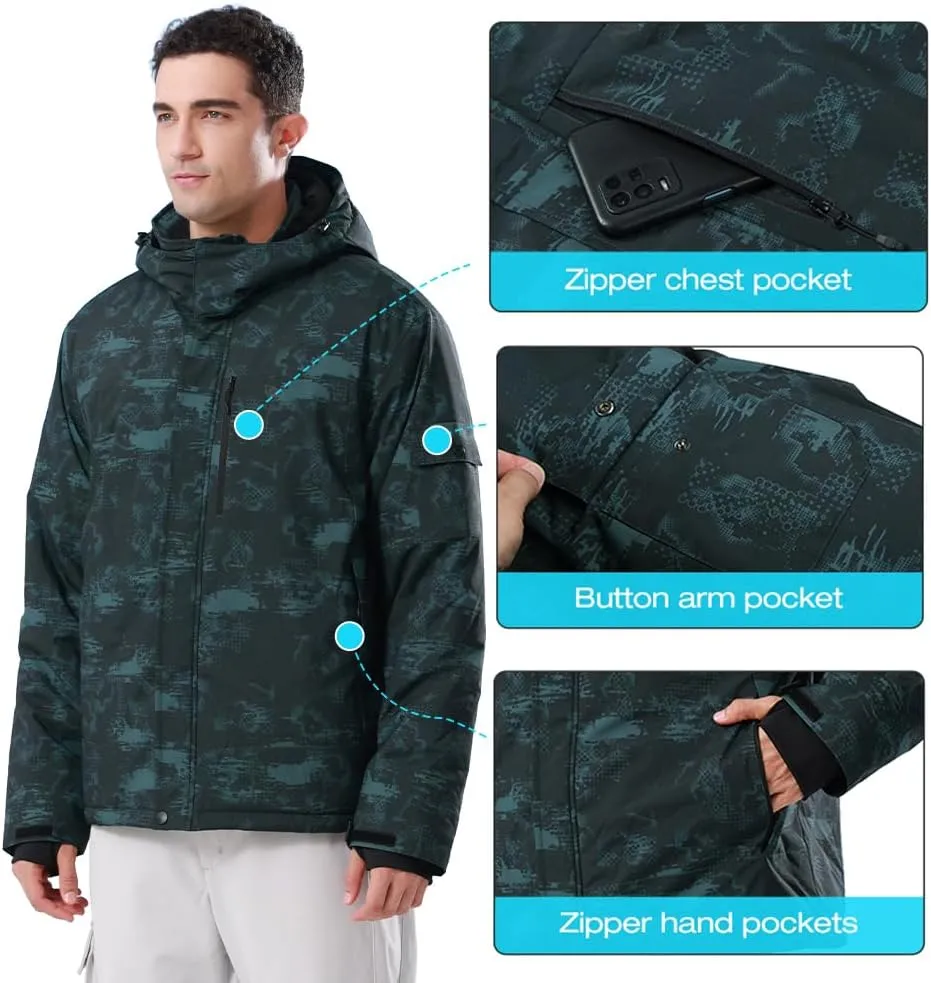 CAMEL CROWN Mens Winter Coat Waterproof Ski Jacket with Fleece Lining Warm Windproof for Snow Rain Outdoor Hiking Mountain