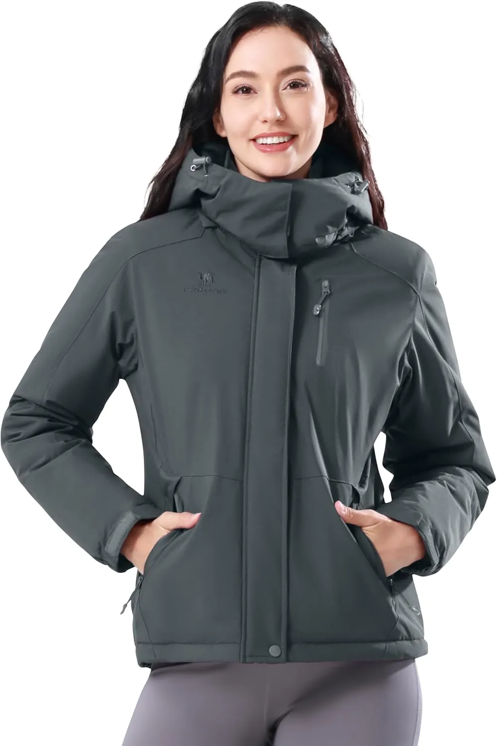 CAMELSPORTS Women's Waterproof Snow Ski Jakcet Fleece Warm Winter Coat Hooded Windproof Insulated Snowboarding Jacket
