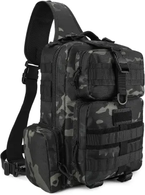 CamGo Large Tactical Shoulder Bag Large Molle Sling Backpack Military One Strap Daypack for Hiking Fishing Cycling Travel (01-CP Black)