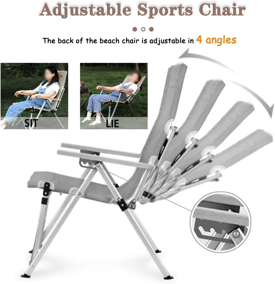 Camping Chair Camping Chair Recliner Lightweight Comfortable Beach Chair with High Back Design, Adjustable Angle Folding Fishing Chair, Lawn Chair with Back Pockets, Supports 300lbs