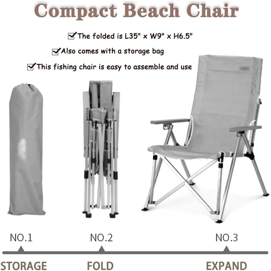 Camping Chair Camping Chair Recliner Lightweight Comfortable Beach Chair with High Back Design, Adjustable Angle Folding Fishing Chair, Lawn Chair with Back Pockets, Supports 300lbs