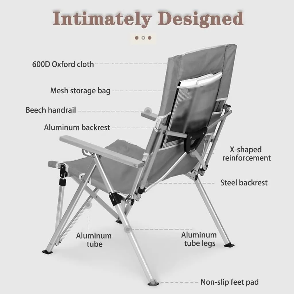 Camping Chair Camping Chair Recliner Lightweight Comfortable Beach Chair with High Back Design, Adjustable Angle Folding Fishing Chair, Lawn Chair with Back Pockets, Supports 300lbs