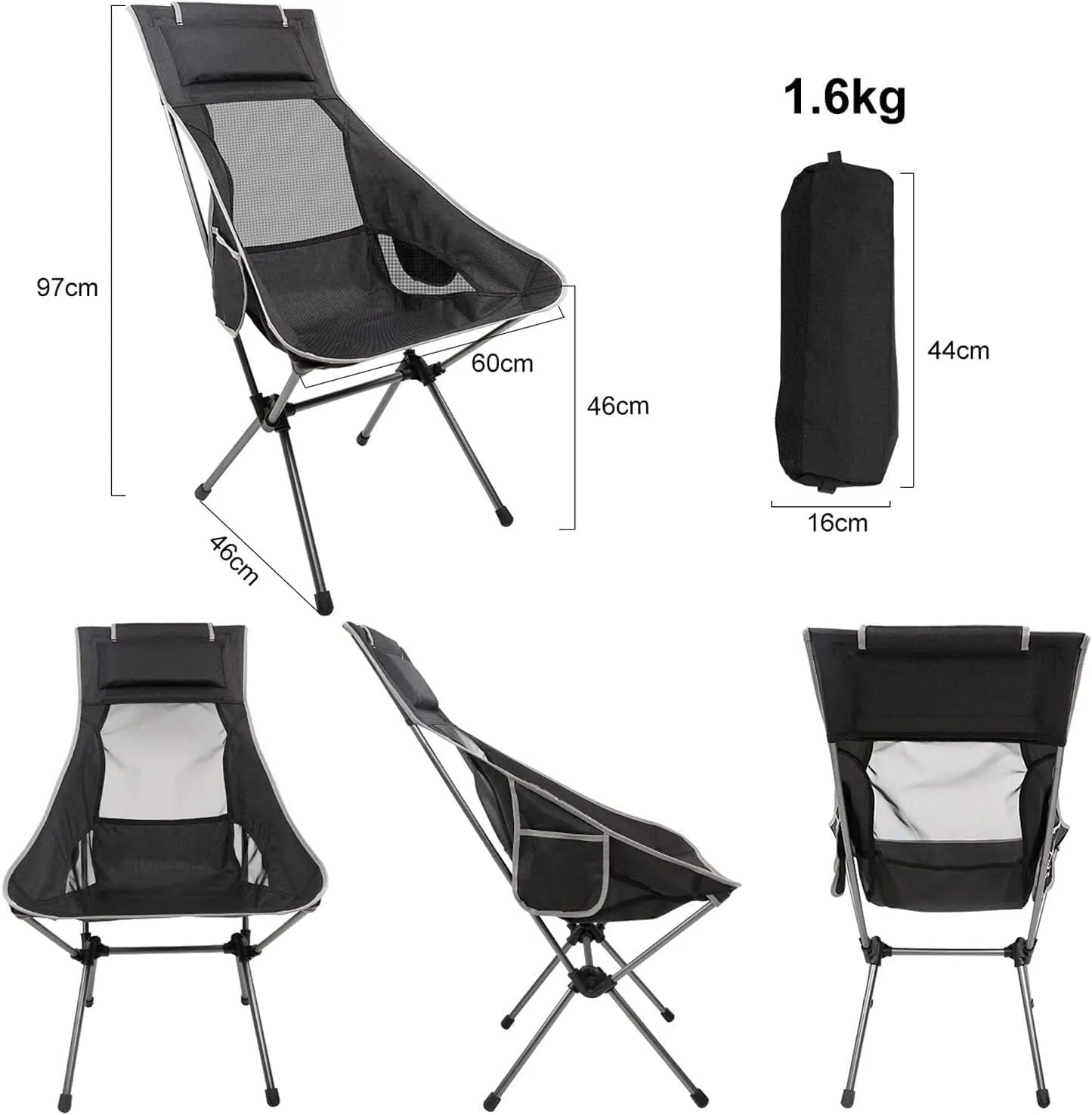 Camping Chair Folding Chair Portable Chair Outdoor High Back Camping Chair Portable Folding Seat with Mesh Backrest Camping Fishing Stool with Quilted Pillow Camping Chairs for Adults