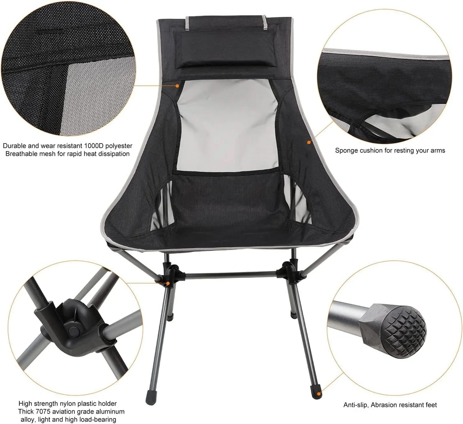 Camping Chair Folding Chair Portable Chair Outdoor High Back Camping Chair Portable Folding Seat with Mesh Backrest Camping Fishing Stool with Quilted Pillow Camping Chairs for Adults