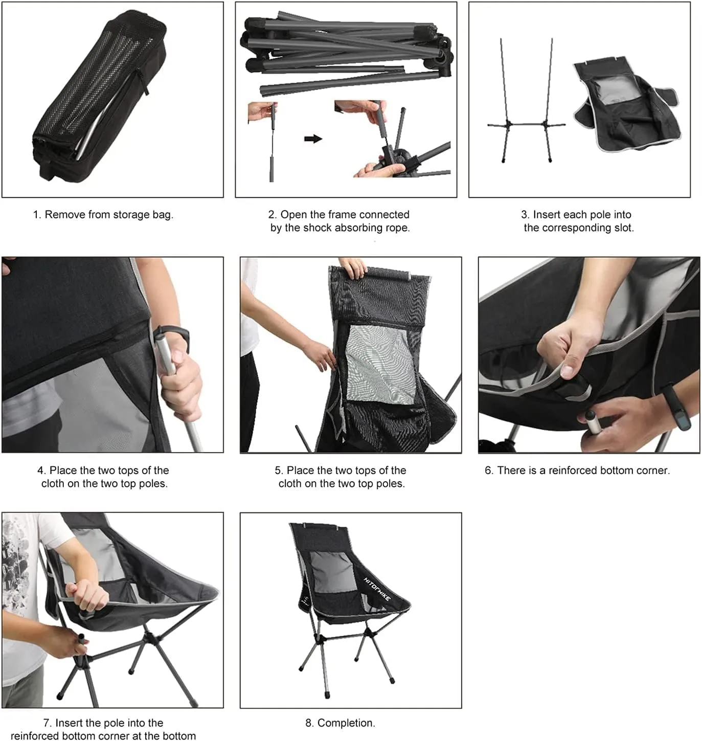 Camping Chair Outdoor High Back Portable Folding Seat with Mesh Backrest Fishing Stool Quilted Pillow