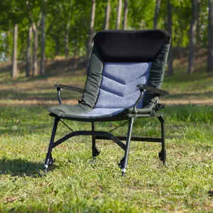 Camping Lounge Chair, Portable Folding Patio Reclining Chair,Fully Removable Cushion, Adjustable High Back Support Portable for Camp, Travel, Picnic,Fishing (Black Grey,Green)