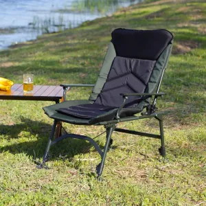 Camping Lounge Chair, Portable Folding Patio Reclining Chair,Fully Removable Cushion, Adjustable High Back Support Portable for Camp, Travel, Picnic,Fishing (Black,Green)