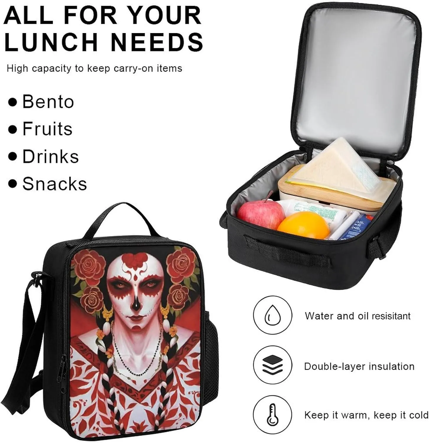 Camping Outdoor Backpack 3 Piece Daypack Climbing Shoulder Bag Big Capacity Daypack Mexican Sugar Skull Floral Women Day Of The Dead Art Daypack Backpack for Man/Women/Adults