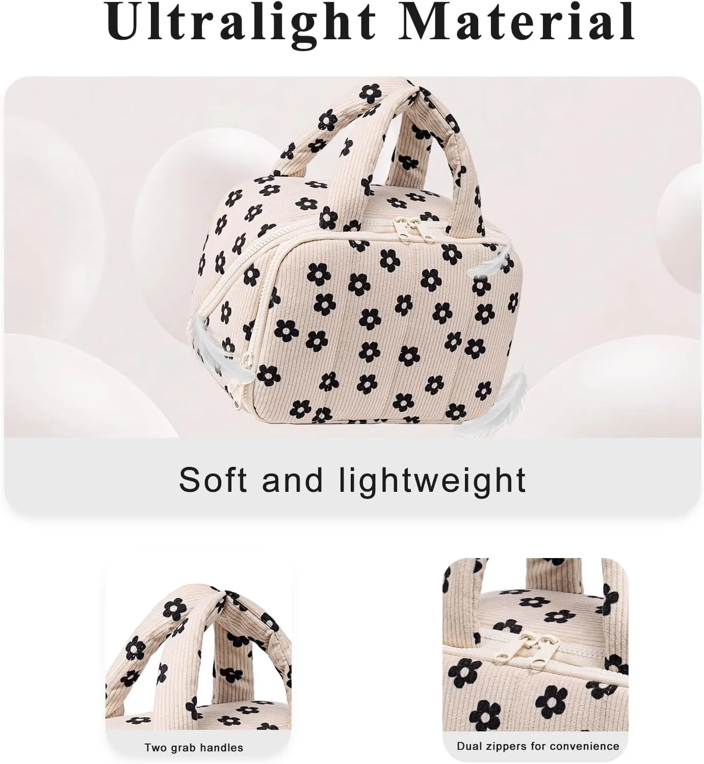 CAMTOP Travel Toiletry Bag for Women Travel Toiletry Organizer Lightweight Large Wide-open Makeup Bag Large Capacity Qulited Cosmetic Bag Puffy for Essentials Organizer (Flower-Black)
