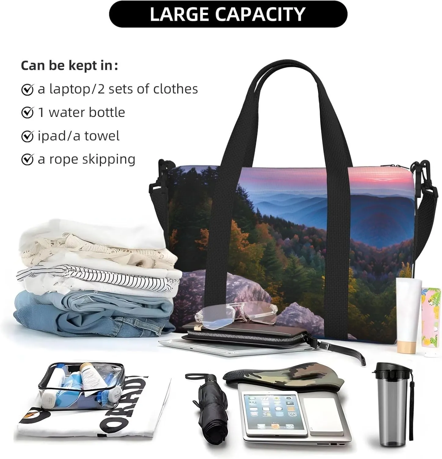 Canadian Smokey Mountain Cliff Travel Bags, Weekender Carry On For Women, Sports Gym Bag, Workout Duffel Bag,Overnight