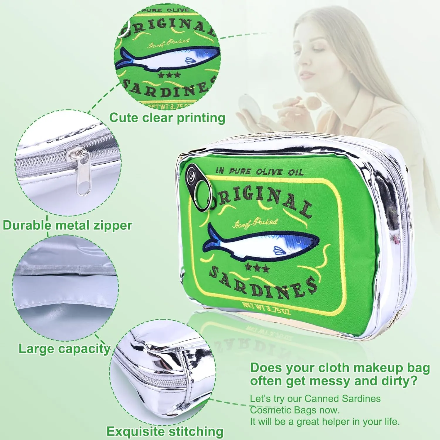 Canned Sardines Makeup Bag, Canned Sardines Style Toiletry Bag Cute Travel Bag Creative Cute Makeup Bag Aesthetic Toiletry Bag for Women