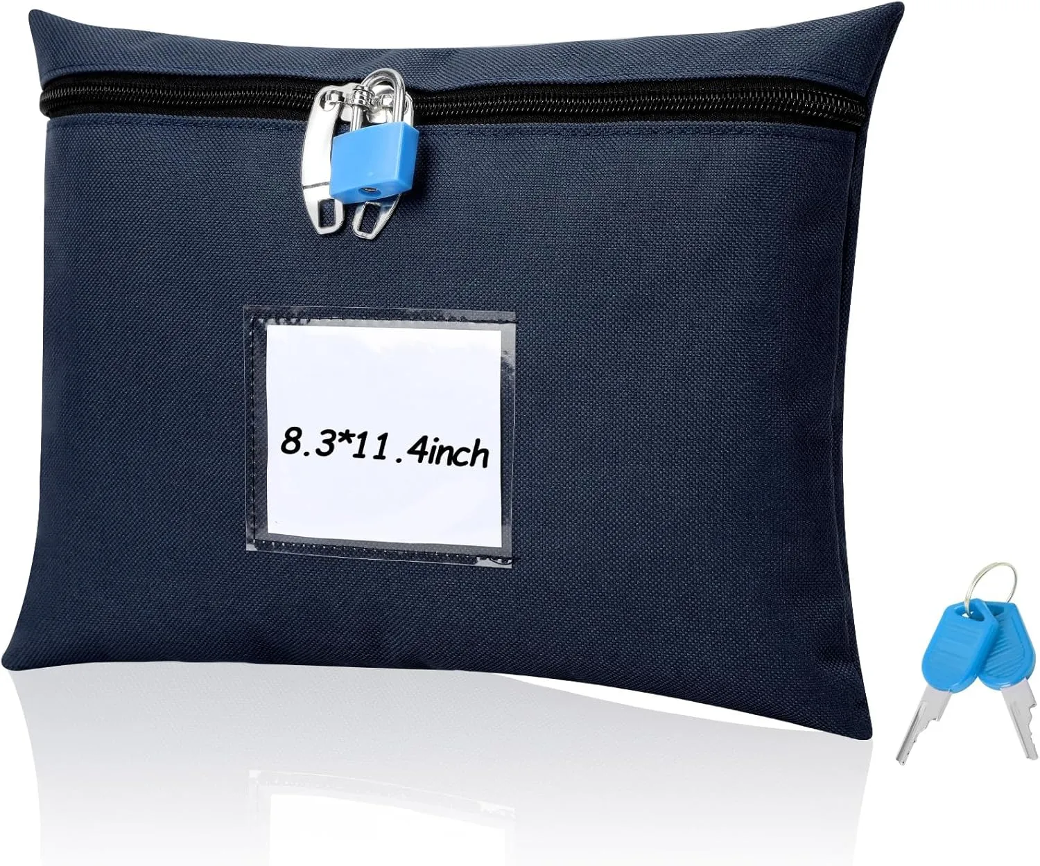 Canvas Cash Bag with Lock and 2 Keys - 11.4 x 8.3 Inch Money Bank Deposit Bag with Zipper (Blue)