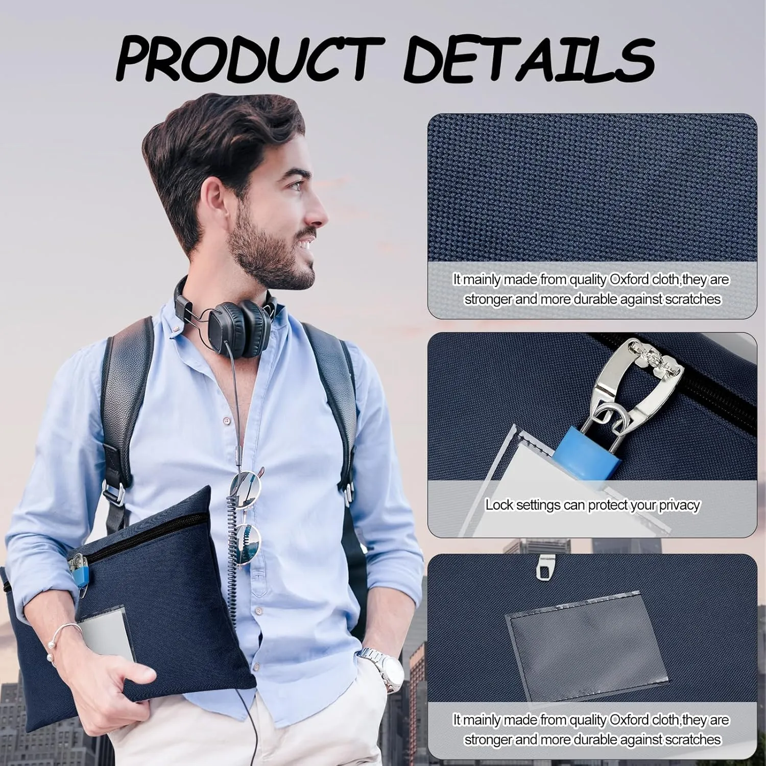 Canvas Cash Bag with Lock and 2 Keys - 11.4 x 8.3 Inch Money Bank Deposit Bag with Zipper (Blue)