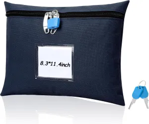 Canvas Cash Bag with Lock and 2 Keys - 11.4 x 8.3 Inch Money Bank Deposit Bag with Zipper (Blue)