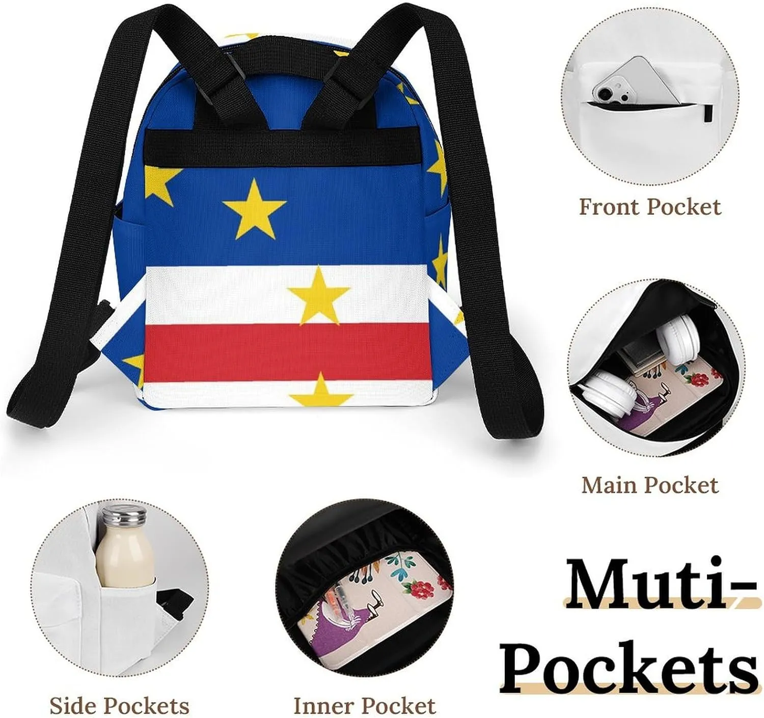 Cape Verde Flag Backpack Purse for Women Casual Shoulder Bag With Adjustable Strap
