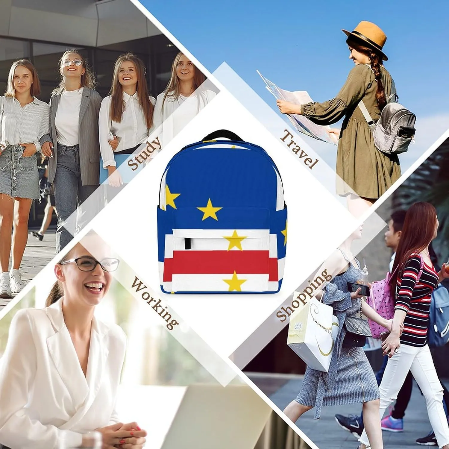 Cape Verde Flag Backpack Purse for Women Casual Shoulder Bag With Adjustable Strap