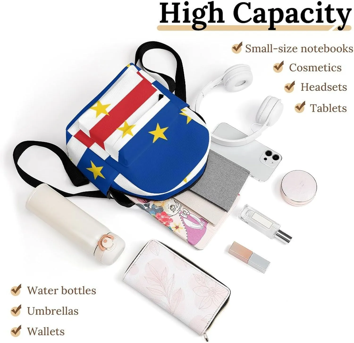 Cape Verde Flag Backpack Purse for Women Casual Shoulder Bag With Adjustable Strap