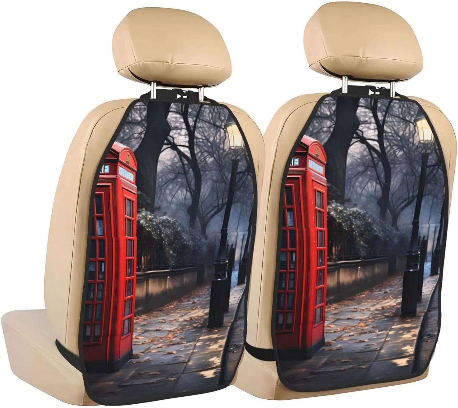 Car Seat Anti-Kick Storage Pads Pack of 2 Universal Car Seat Covers for SUV, Jeep, Truck and Sedan 26.4 x 18.5 Inches Red Phone Booth London Street Picture