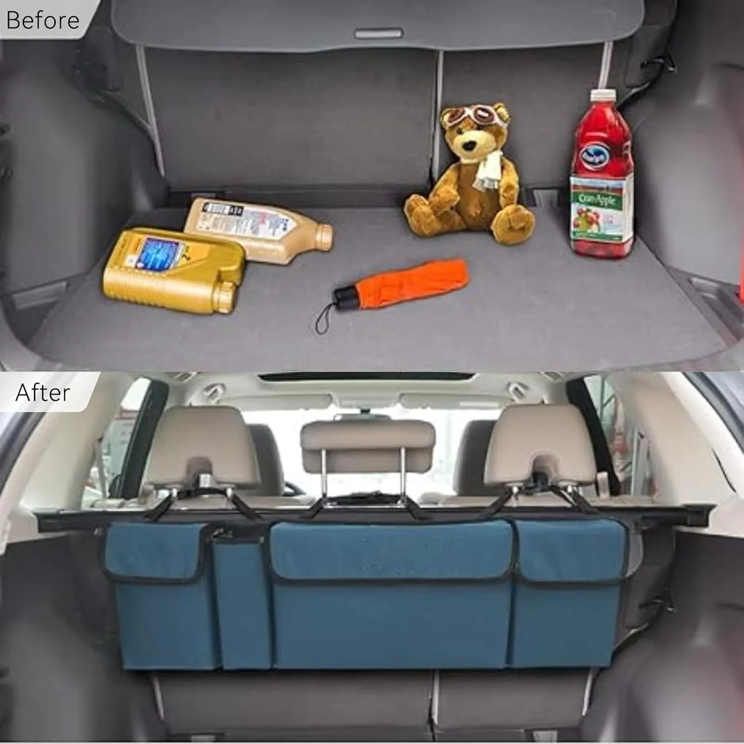 Car Trunk Organizer, Backseat Hanging Large Storage with Adjustable Straps,Waterproof PVC Collapsible Cargo Bag, Car Interior Accessories for Auto SUV MPV (Blue)