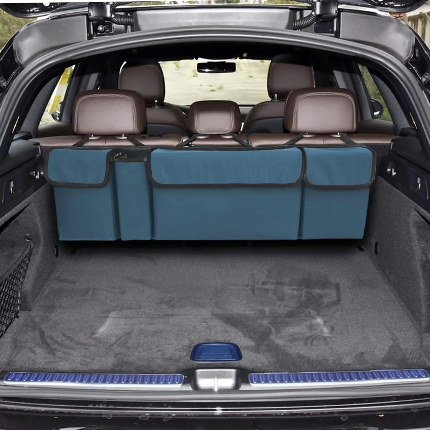 Car Trunk Organizer, Backseat Hanging Large Storage with Adjustable Straps,Waterproof PVC Collapsible Cargo Bag, Car Interior Accessories for Auto SUV MPV (Blue)